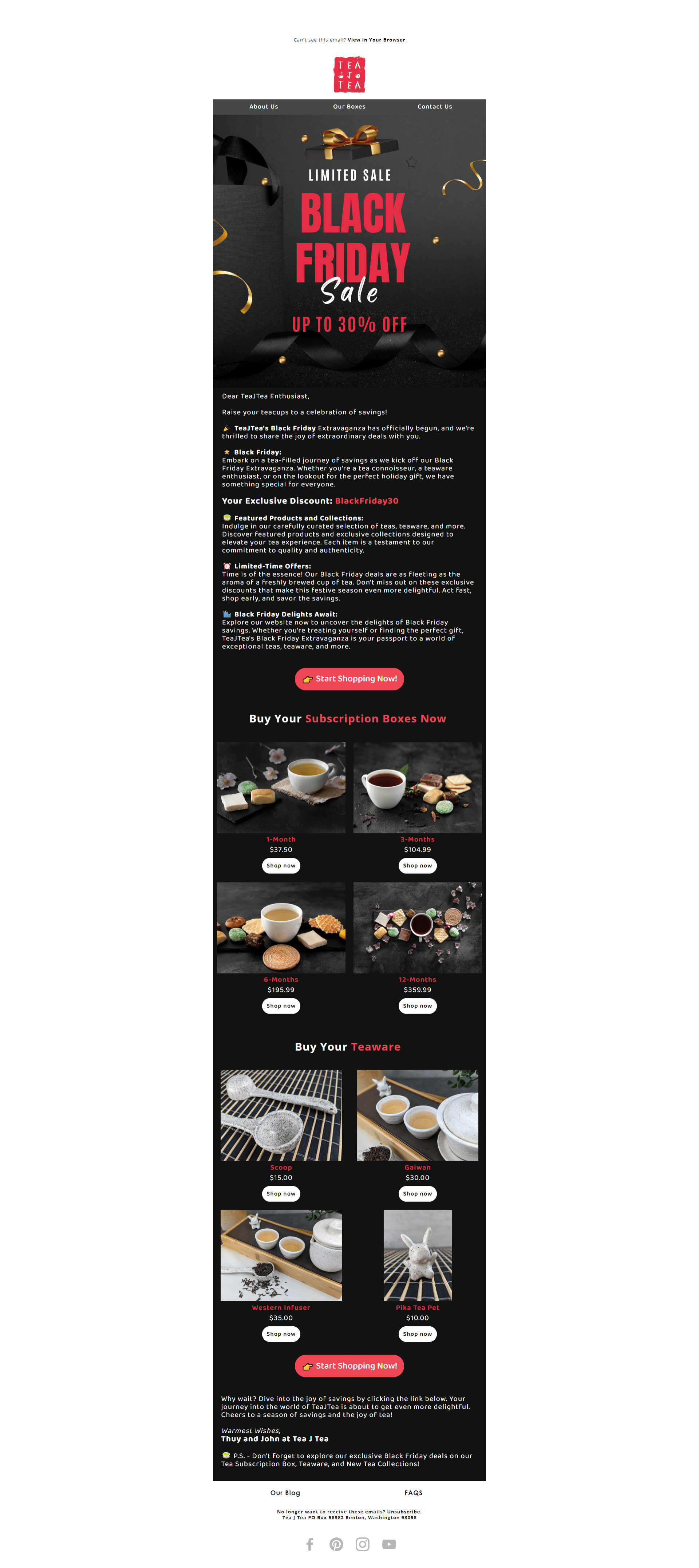 Tea Brand Email Marketing Klaviyo Project - BFCM campaign